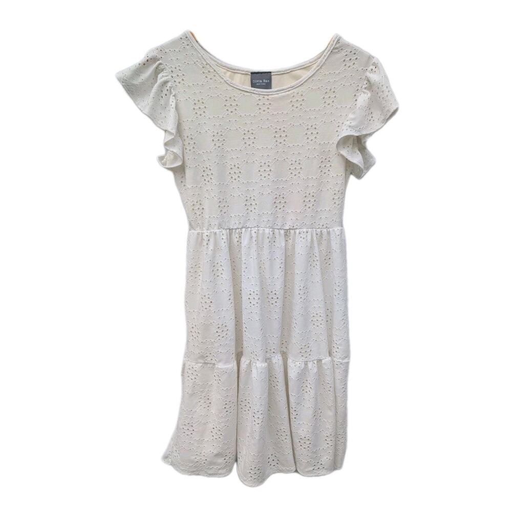 Olivia Rae New York Womens Eyelet Tiered Mini Dress Sz L Ruffle Sleeve Ivory